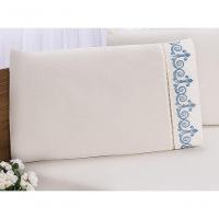 Jogo Lençol Quarto Casal Padrão Bordado 3pç Palha Com Azul - 5