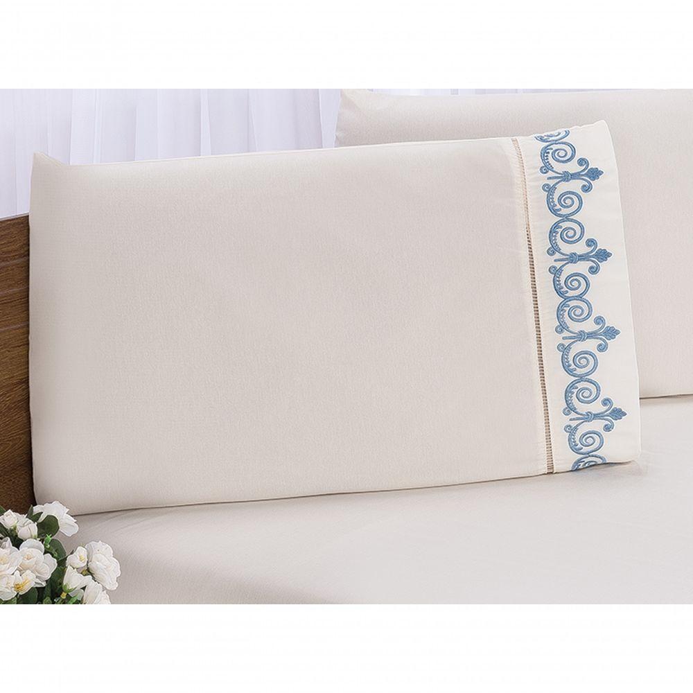 Jogo Lençol Quarto Casal King Bordado 3 Peças Palha Com Azul - 4