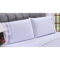 Jogo Lençol Diamante Quarto Casal Queen Bordado 4 Peças 2fronha Cor: Branco Com Caqui - 3