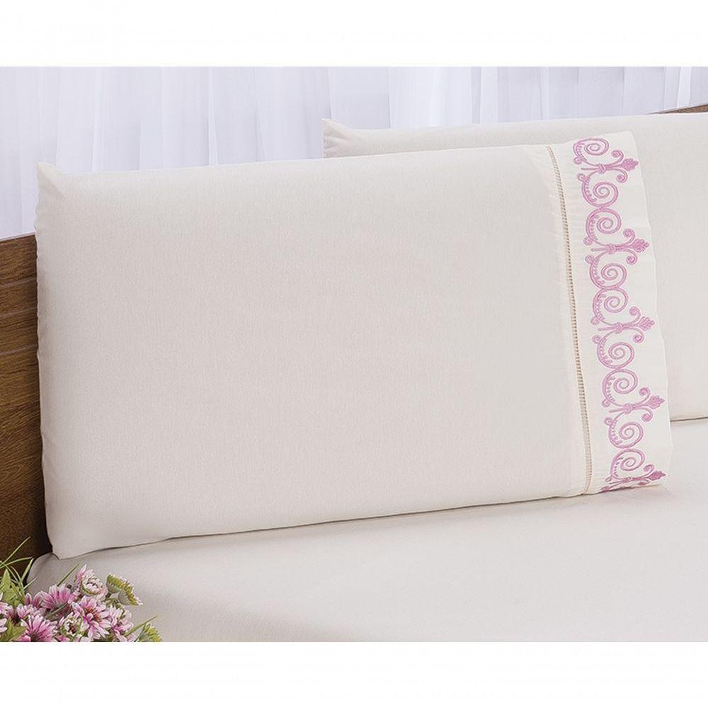 Jogo Lençol Quarto Casal King Bordado 3 Peças Palha Com Rose - 4