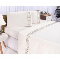 Jogo Lençol Tulipa Quarto Casal Padrão Bordado 4 Peças 2fronha Cor: Palha Com Chocolate. - 1