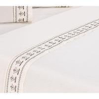 Jogo Lençol Tulipa Quarto Casal Padrão Bordado 4 Peças 2fronha Cor: Palha Com Chocolate. - 6