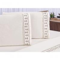 Jogo Lençol Tulipa Quarto Casal Padrão Bordado 4 Peças 2fronha Cor: Palha Com Chocolate. - 7