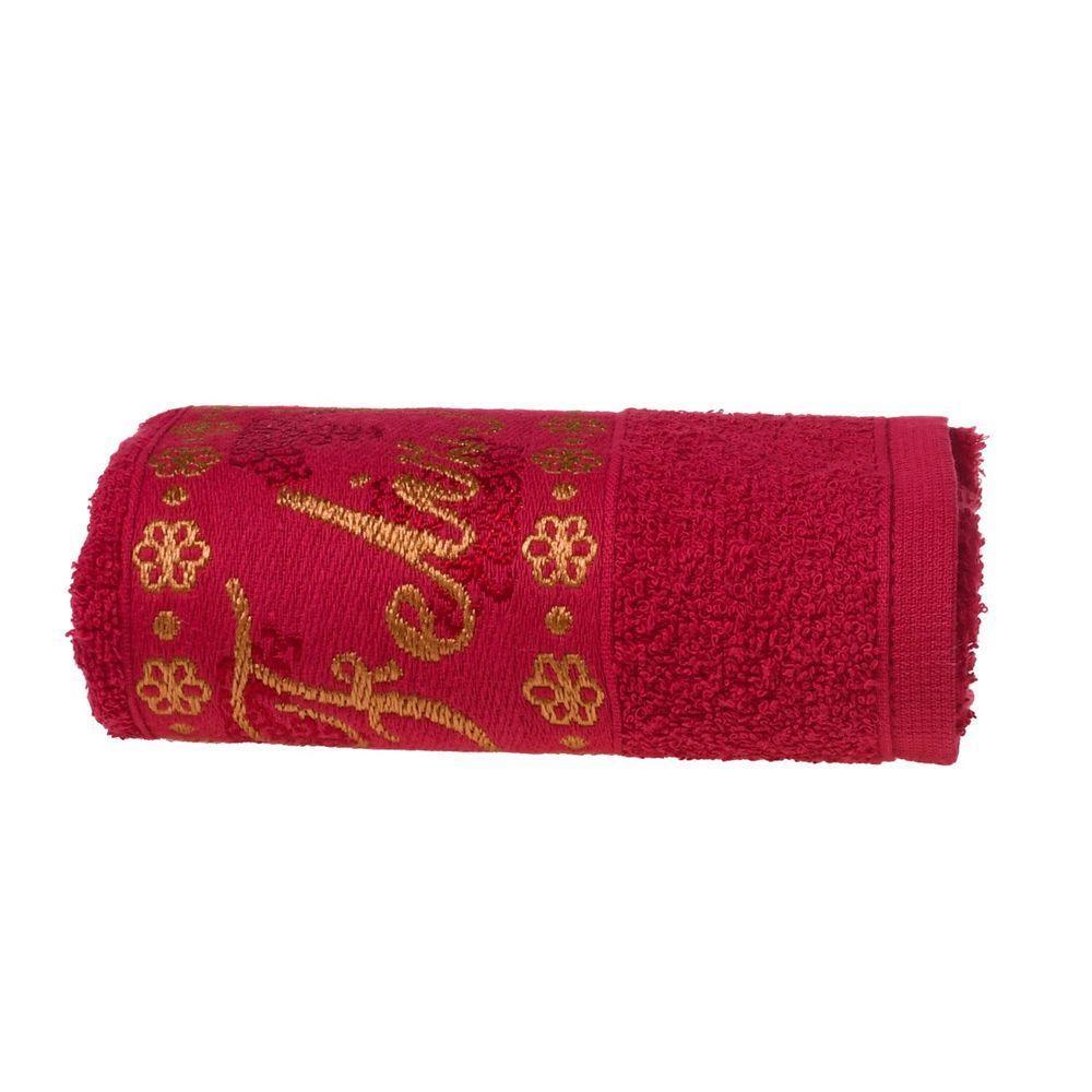 Toalha De Rosto Feliz Natal Bordada Jacquard 45x68 Bene Casa Vermelho - 1