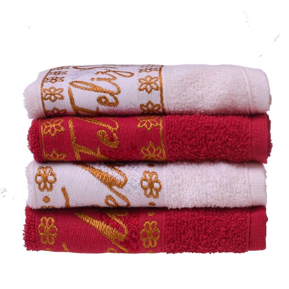 Toalha De Rosto Feliz Natal Bordada Jacquard 45x68 Bene Casa Vermelho - 3