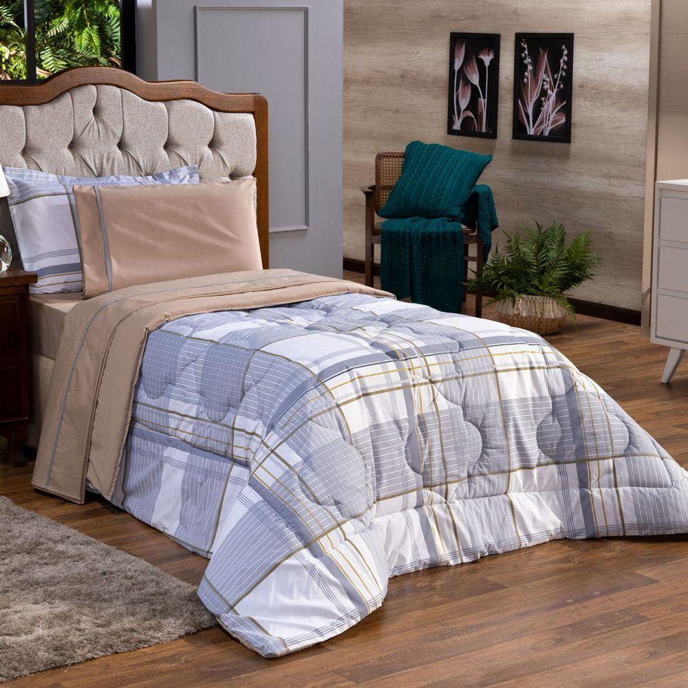 Kit Edredom Solteiro 02 Peças Dupla Face Percal 200 Fios - 1