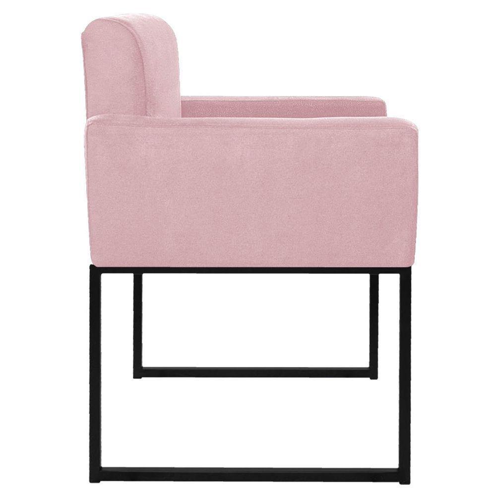 Poltrona Decorativa Bellinha Base de Ferro Preto Suede Rosa Bebê - 5