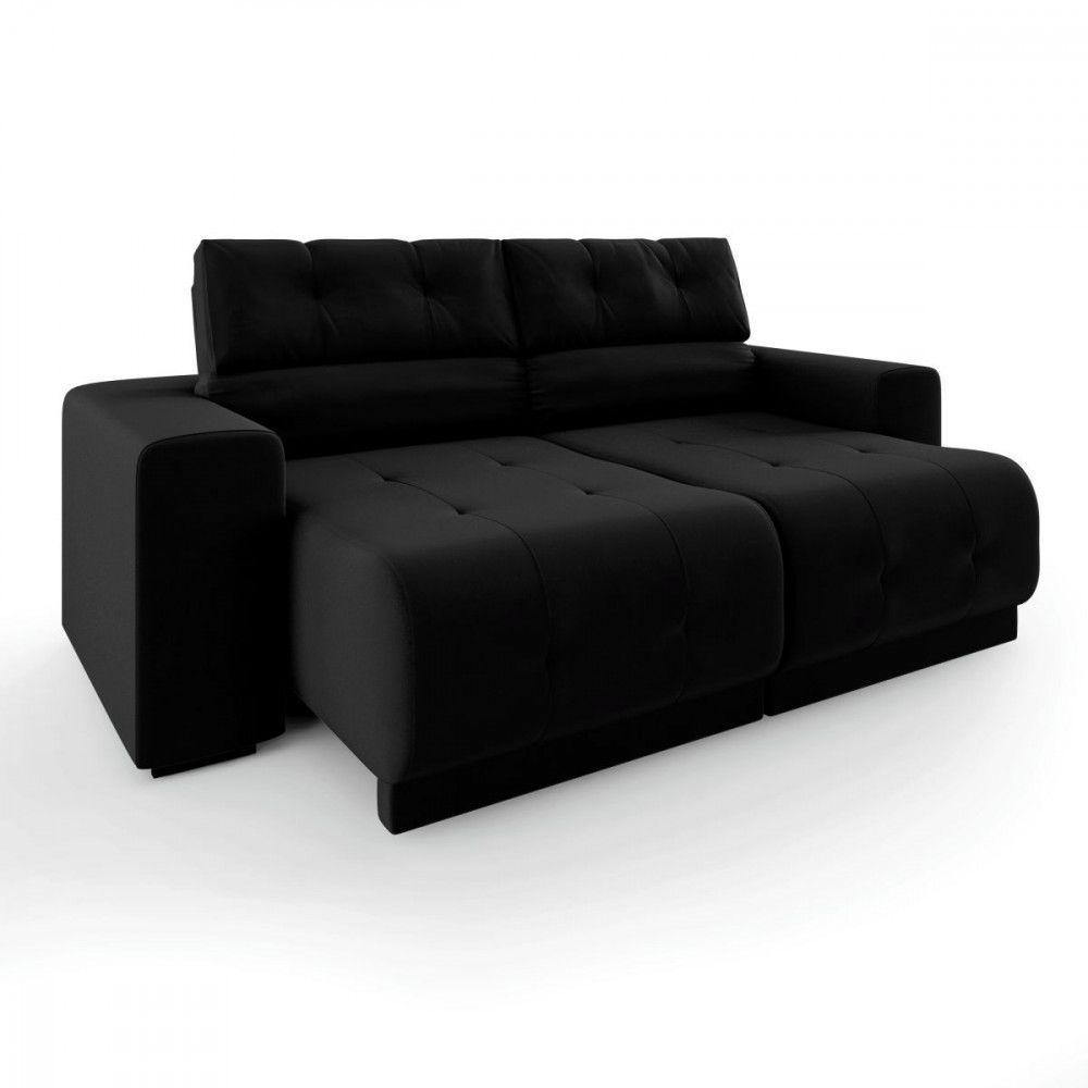 Sofá 3 Lugares Retrátil Reclinável 3080 Veludo Preto - 1