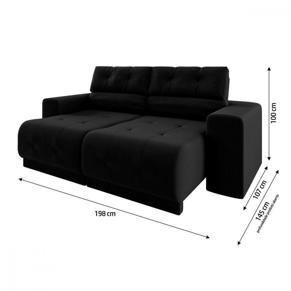 Sofá 3 Lugares Retrátil Reclinável 3080 Veludo Preto - 2