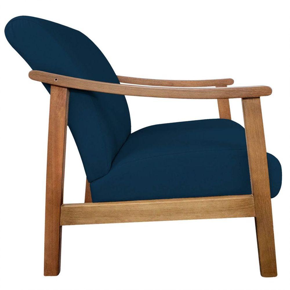 Poltrona Liz Base Madeira Suede Azul Marinho - 6