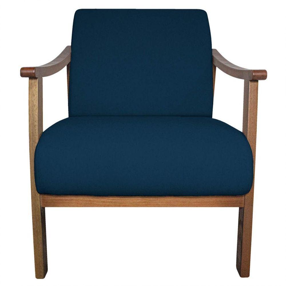 Poltrona Liz Base Madeira Suede Azul Marinho - 7