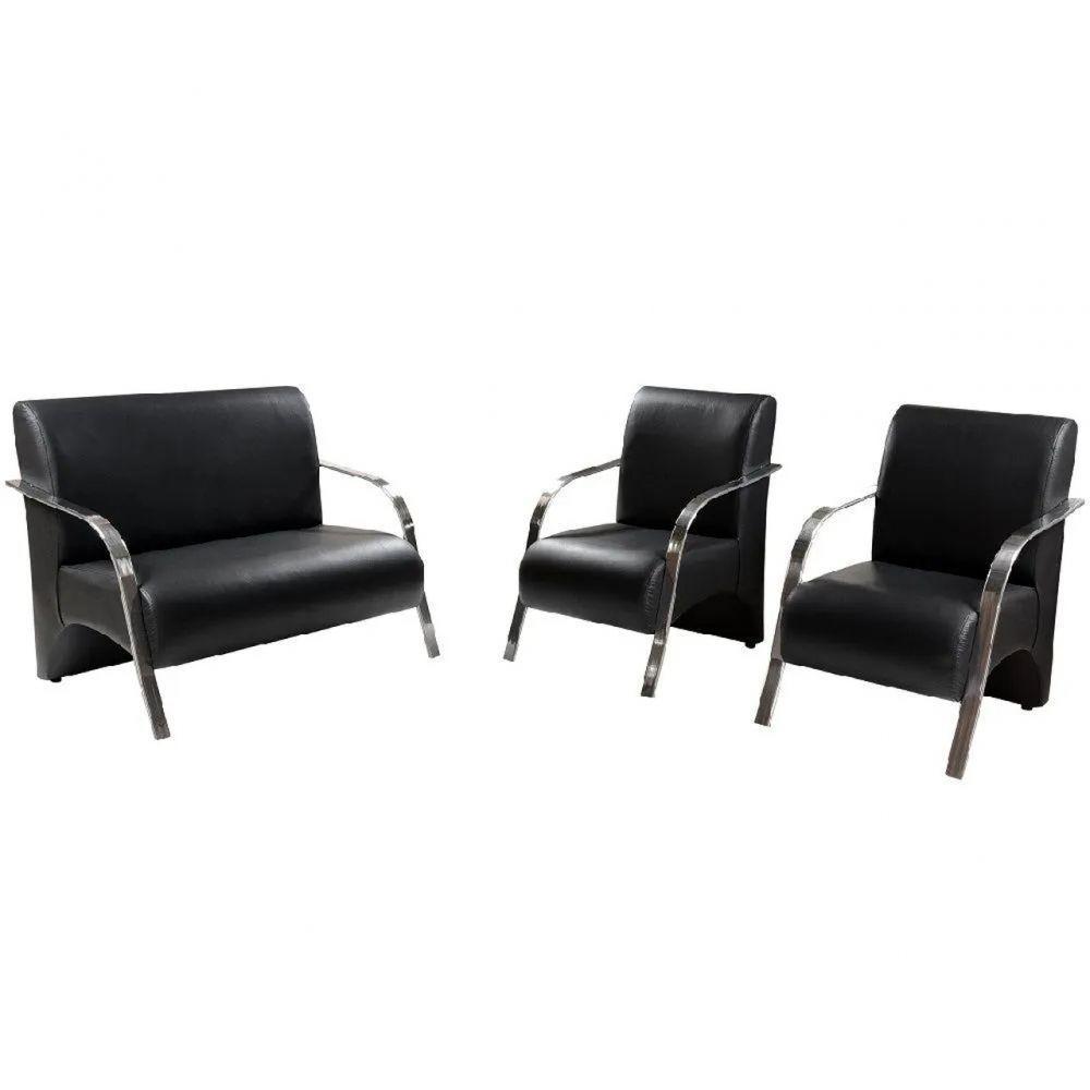 Conjunto Poltronas Vênus Pé Alumínio D Salla Courino. Preto - 1