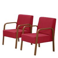 Kit 2 Jade 1 Lugar Braço Madeira Suede Vermelho - 1