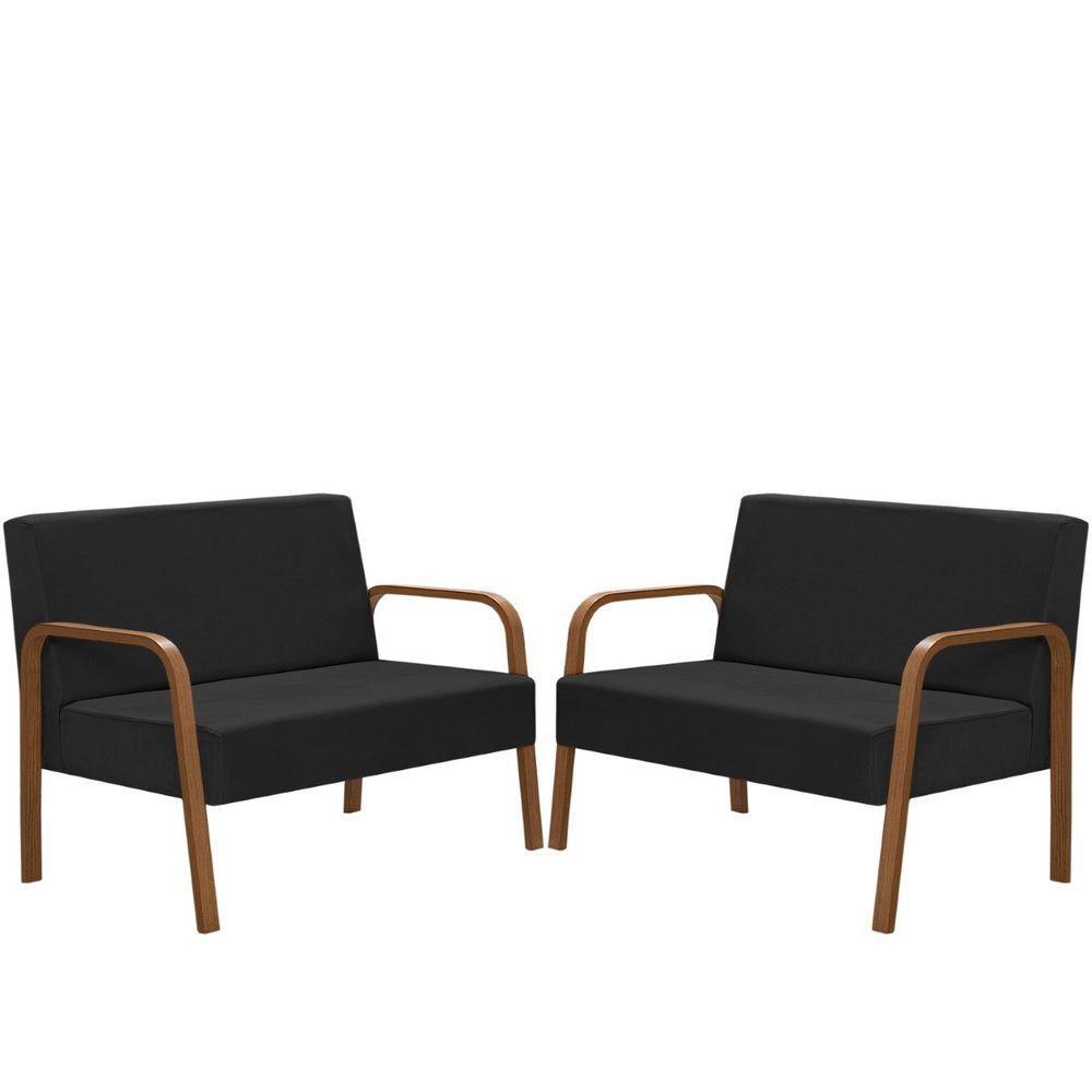 Kit 2 Jade 2 Lugares Braço Madeira D Salla Courino Preto - 1