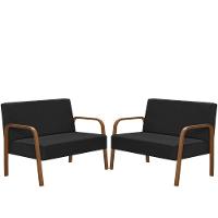 Kit 2 Jade 2 Lugares Braço Madeira D Salla Courino Preto