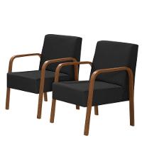 Kit 2 Poltronas 1 Lugar Jade Pé Madeira Dsalla Courino Preto - 1