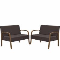 Kit 2 Poltrona 2 Lugares Jade Braço Madeira Marrom - 1
