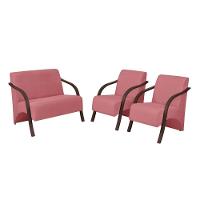 Conjunto Poltronas Vênus Braço Madeira Suede Rosa - 1