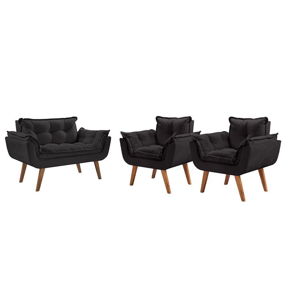 Conjunto Poltronas Opalla Pés Madeira Preto - 1