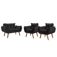 Conjunto Poltronas Opalla Pés Madeira Preto - 1