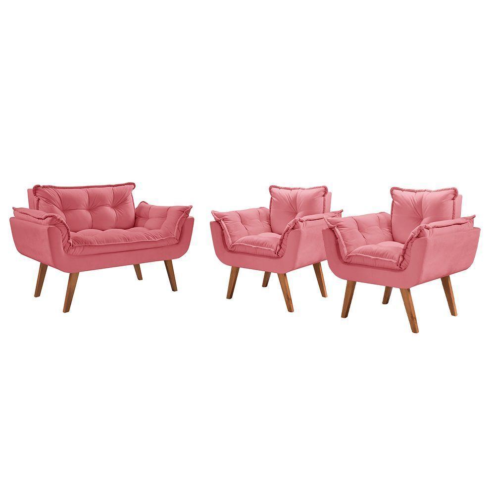 Conjunto Poltronas Opalla Pés Madeira Rosa - 1
