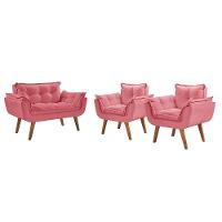 Conjunto Poltronas Opalla Pés Madeira Rosa - 1