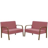 Kit Poltrona 2 Namoradeiras Jade Braço Madeira Rosa - 1