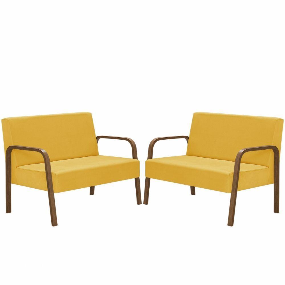 Kit 2 Poltronas 2 Lugaresjade Braço Madeira Amarelo - 1
