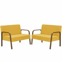 Kit 2 Poltronas 2 Lugaresjade Braço Madeira Amarelo - 1