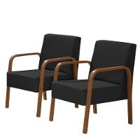 Kit 2 Poltronas 1 Lugar Jade Pé Madeira Suede Preto - 1