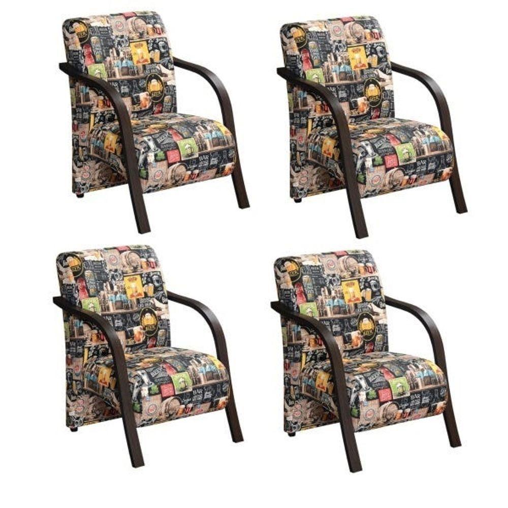 Kit 4 Poltronas 1 Lugar Vênus Pé Madeira D Salla Retro 107 - 1