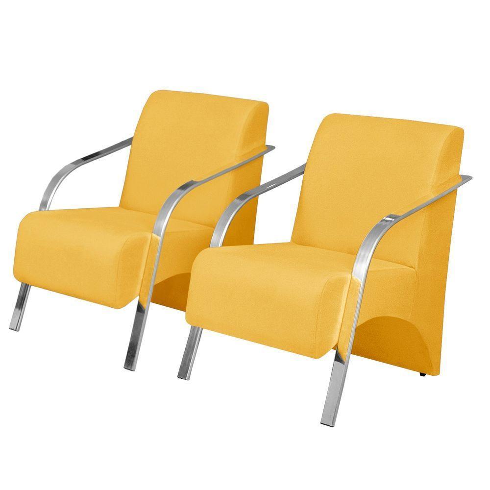 Kit 2 Poltronas Vênus 1 Lugar Pé Alumínio D Salla Amarelo - 1