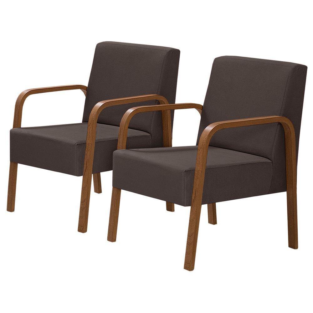 Kit 2 Poltronas 1 Lugar Jade Pé Madeira Suede Marrom - 1