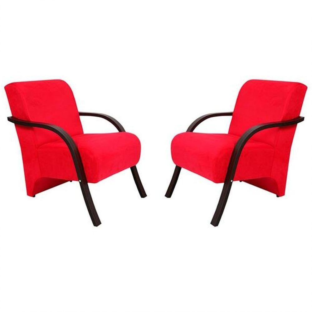 Kit 2 Poltronas Vênus 1 Lugar Braço Madeira D Salla Vermelho - 1