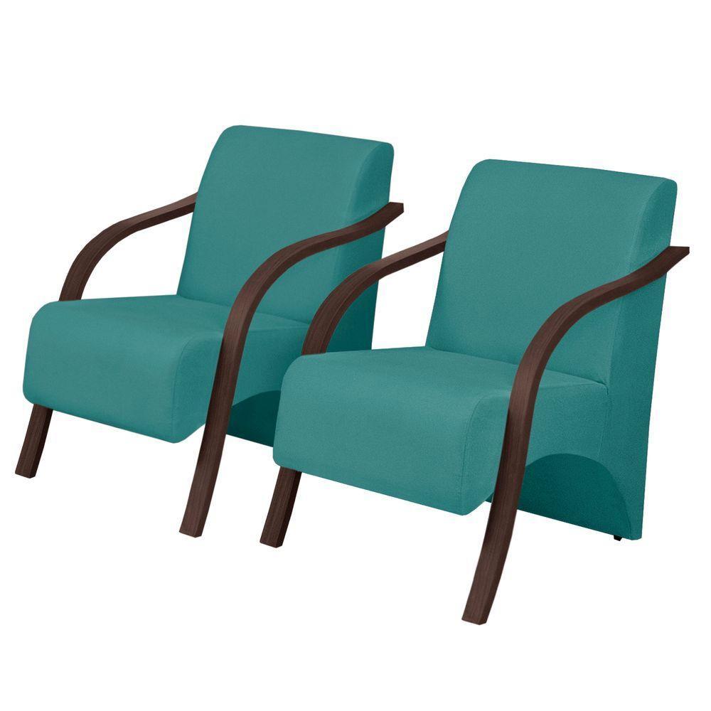 Kit 2 Poltronas Vênus 1 Lugar Pé Madeira D Salla Turquesa - 1