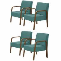 Kit 4 Poltronas 1 Lugar Jade Braço Madeira Turquesa - 1