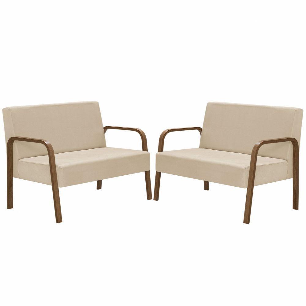 Kit 2 Poltrona Namoradeiras Jade Braço Madeira Bege - 1
