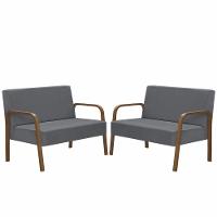 Kit 2 Poltronas 2 Lugaresjade Braço Madeira D Salla Grafite - 1