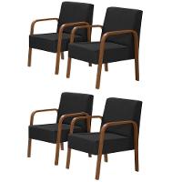 Kit 4 Poltrona Jade 1 Lugar Pé Madeira Courino Preto - 1