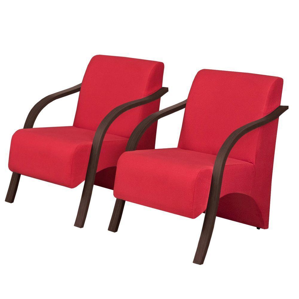 Kit 2 Poltronas Vênus 1 Lugar Pé Madeira D Salla Vermelho - 1