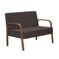 Poltrona 2 Lugares Jade Braço Madeira Suede Marrom - 1