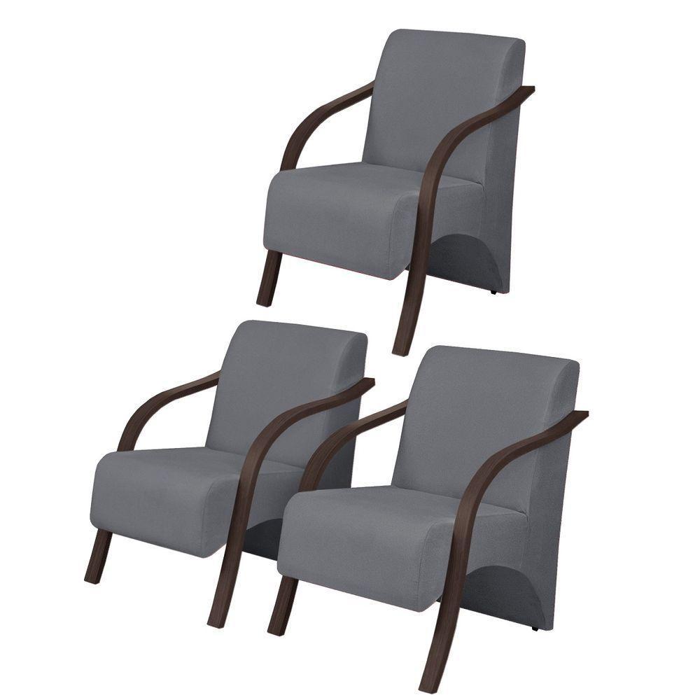 Kit 3 Poltronas 1 Lugar Vênus Suede Grafite - 1