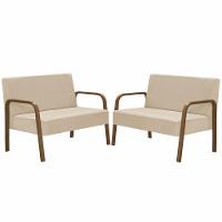 Kit Poltrona 2 Namoradeiras Jade Braço Madeira Bege - 1
