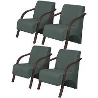 Kit 4 Poltronas 1 Lugar Vênus Pé Madeira Verde - 1