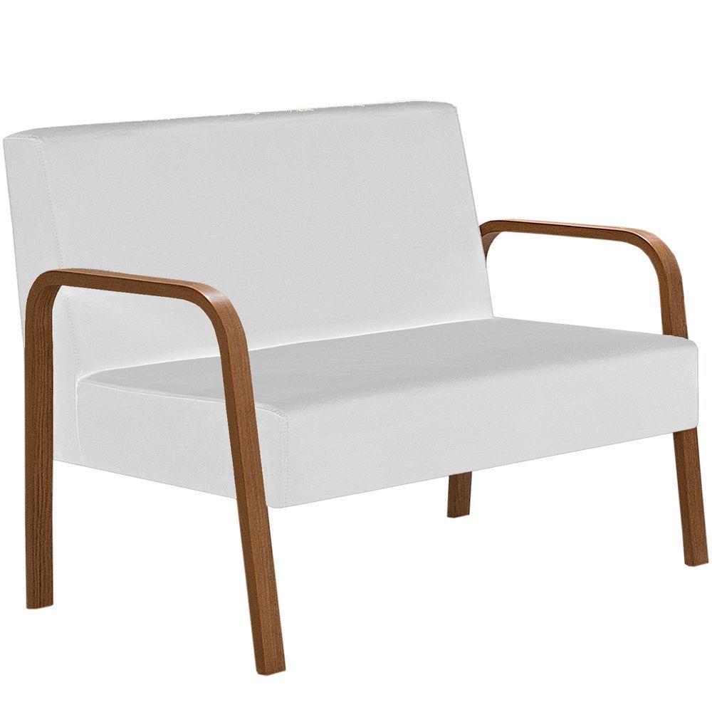 Poltrona 2 Lugares Jade Braço Madeira D Salla Courino Branco - 1