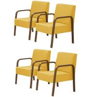 Kit 4 Poltronas 1 Lugar Jade Braço Madeira Amarelo - 1