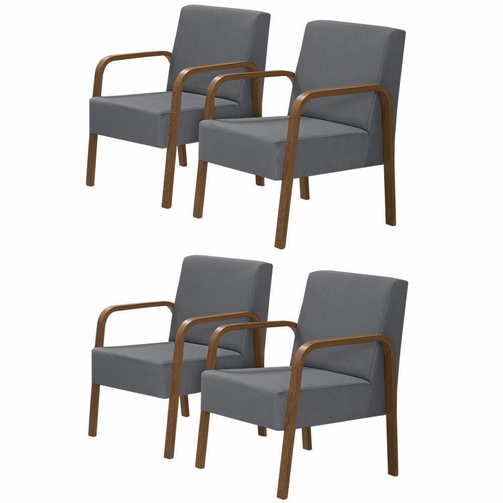 Kit 4 Poltronas 1 Lugar Jade Pé Madeira Grafite - 1