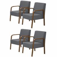 Kit 4 Poltronas 1 Lugar Jade Pé Madeira Grafite - 1