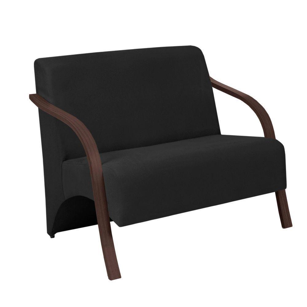 Poltrona 2 Lugares Vênus Suede Braço Madeira Preto - 1