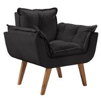 Poltrona Opalla 1 Lugar Base Palito Suede Preto - 1